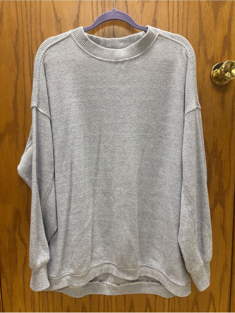 aerie Light Gray Waffle Crewneck Sweater